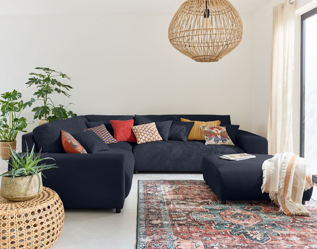 Module d'assise 2 places avec accoudoir gauche en velours côtelé Garance