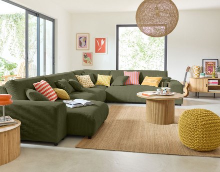 Module d'assise 3 places sans accoudoirs en velours côtelé Garance