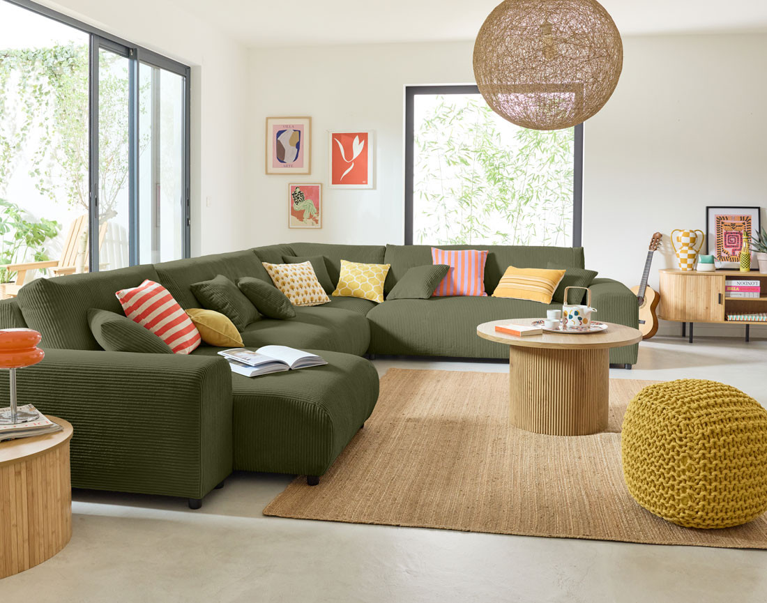 Module d'assise 3 places sans accoudoirs en velours côtelé Garance