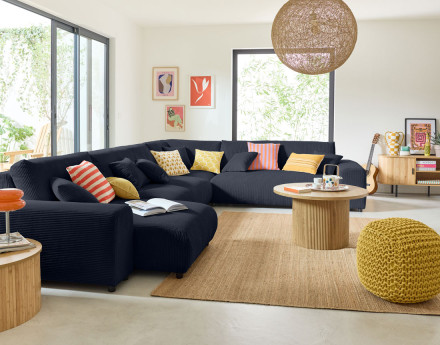 Module d'assise 3 places sans accoudoirs en velours côtelé Garance