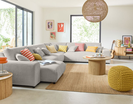 Module d'assise 3 places sans accoudoirs en velours côtelé Garance