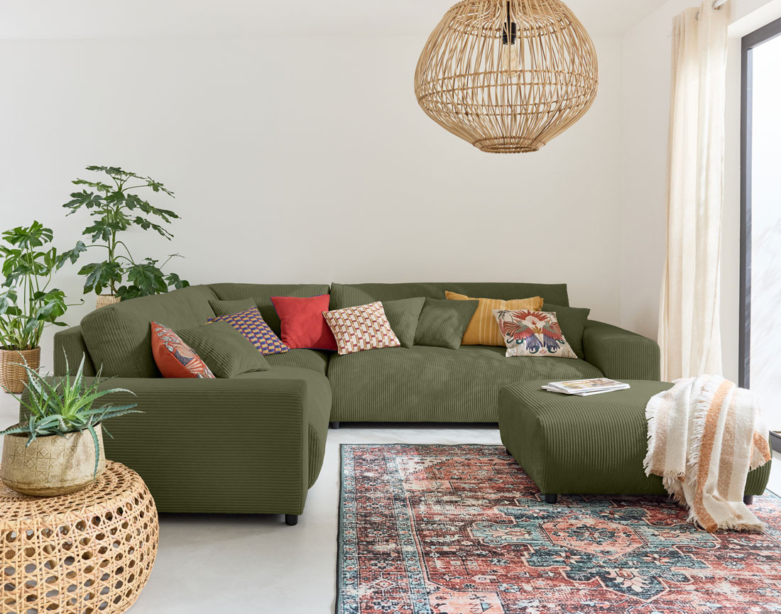 Module d'assise 3 places avec accoudoir droit en velours côtelé Garance