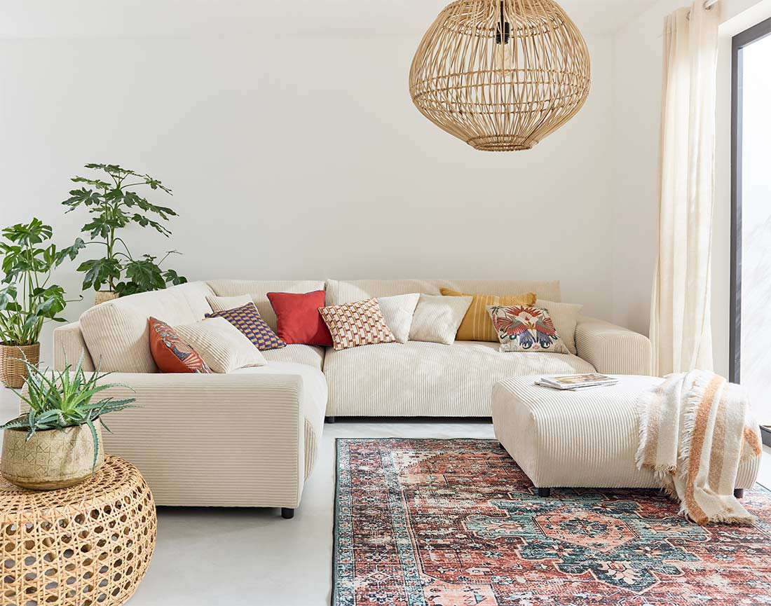 Module d'assise 3 places avec accoudoir gauche en velours côtelé Garance