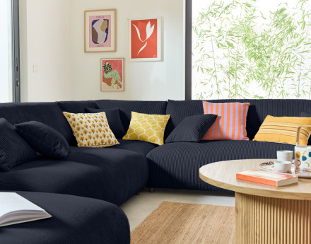 Module d'assise d'angle réversible en velours côtelé Garance