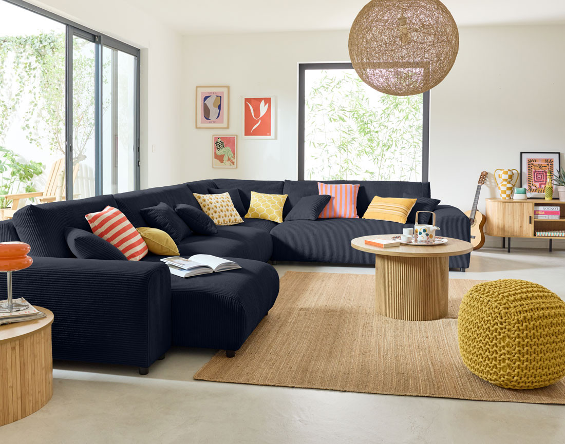 Module d'assise méridienne gauche en velours côtelé Garance