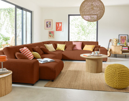 Module d'assise méridienne gauche en velours côtelé Garance