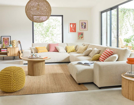 Module d'assise méridienne droit en velours côtelé Garance