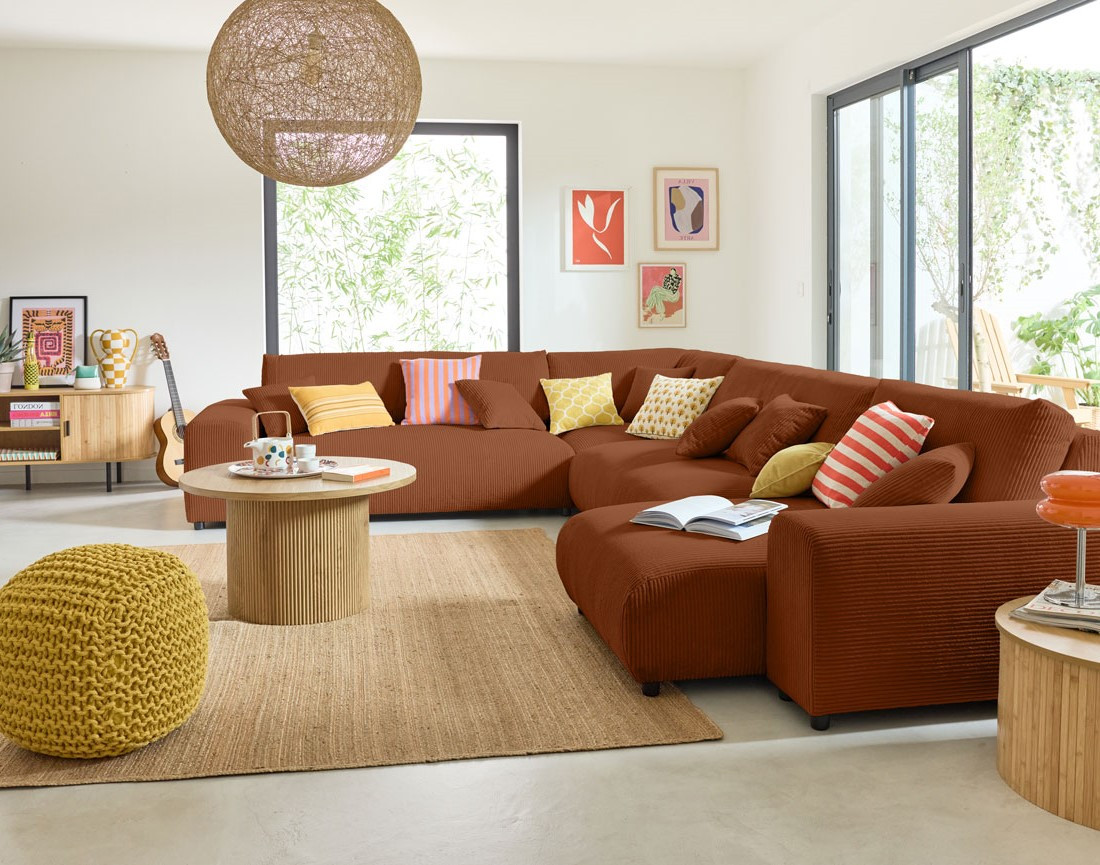 Module d'assise méridienne droit en velours côtelé Garance