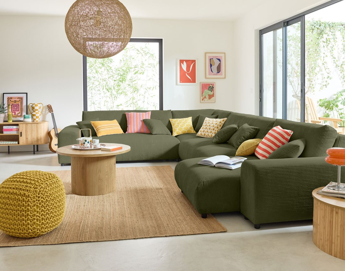 Module d'assise méridienne droit en velours côtelé Garance