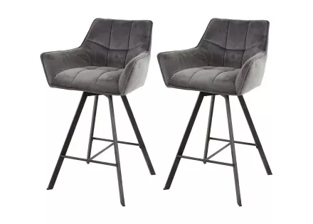 Lot de 2 tabourets rotatifs en velours gris Hatti