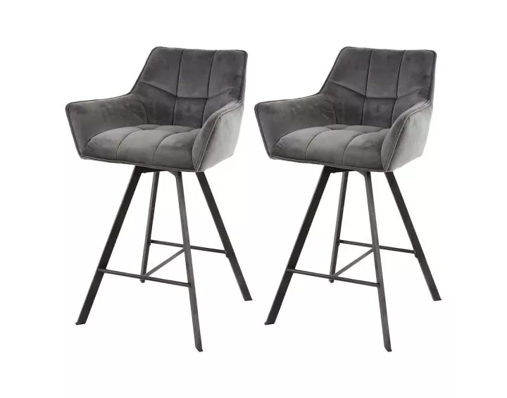 Lot de 2 tabourets rotatifs en velours gris Hatti