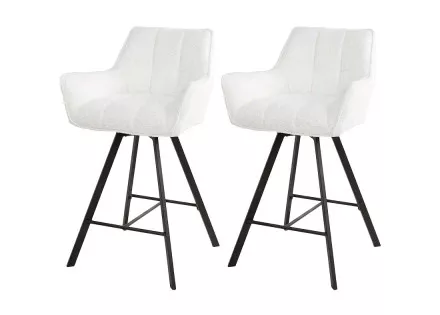 Lot de 2 tabourets rotatifs en tissu bouclette blanc Hatti