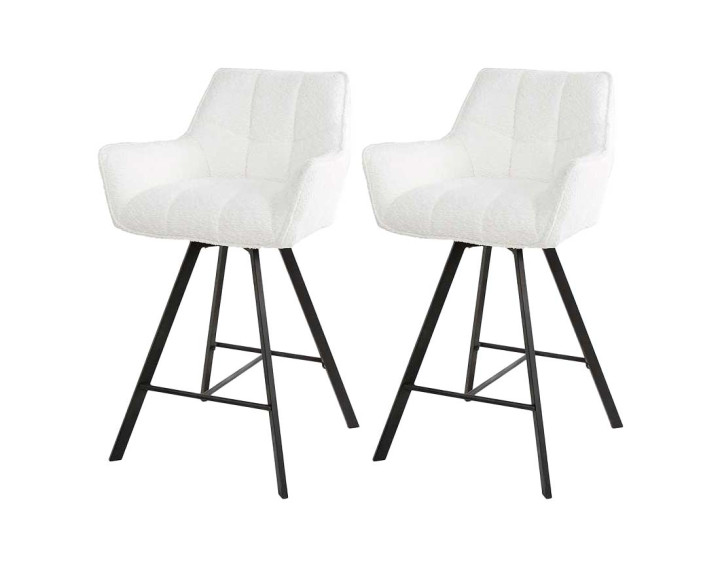 Lot de 2 tabourets rotatifs en tissu bouclette blanc Hatti