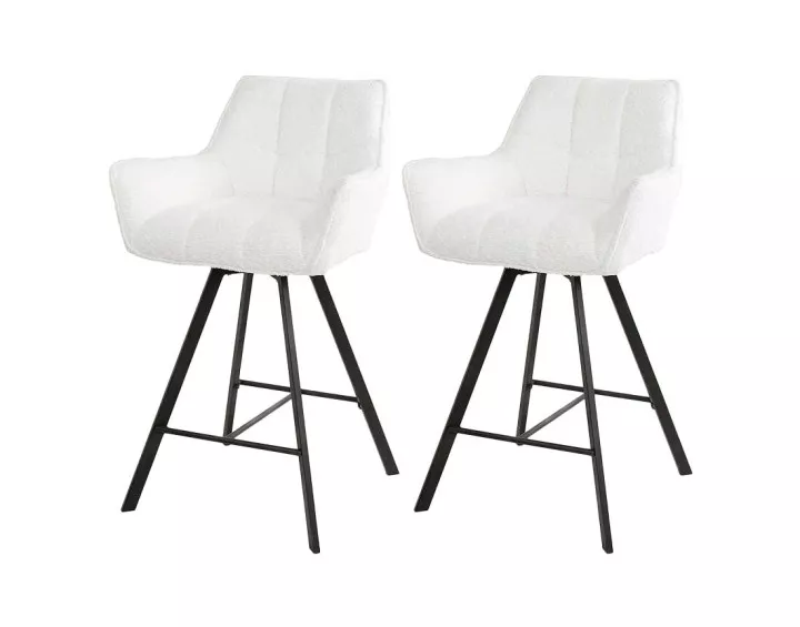 Lot de 2 tabourets rotatifs en tissu bouclette blanc Hatti