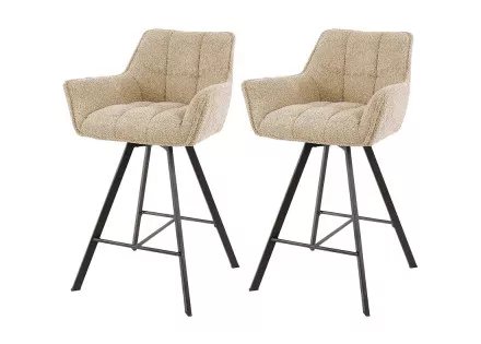 Lot de 2 tabourets rotatifs en tissu bouclette sable Hatti