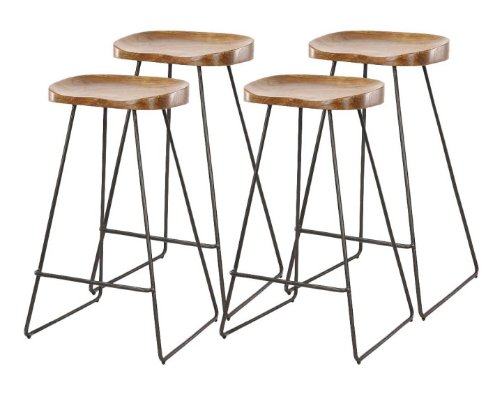 Lot de 4 tabourets de bar en bois massif d'acacia Soraya