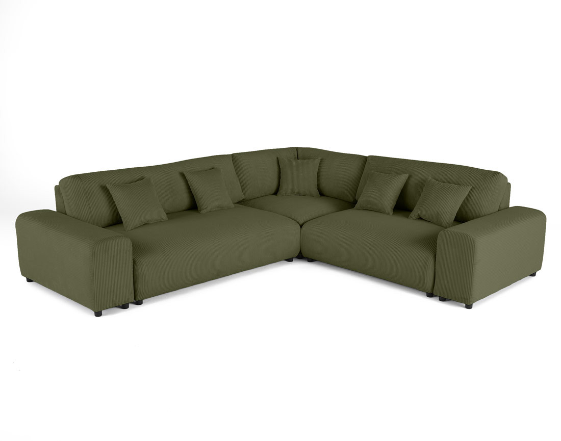 Canapé modulable d'angle droit 5 places en velours côtelé Garance