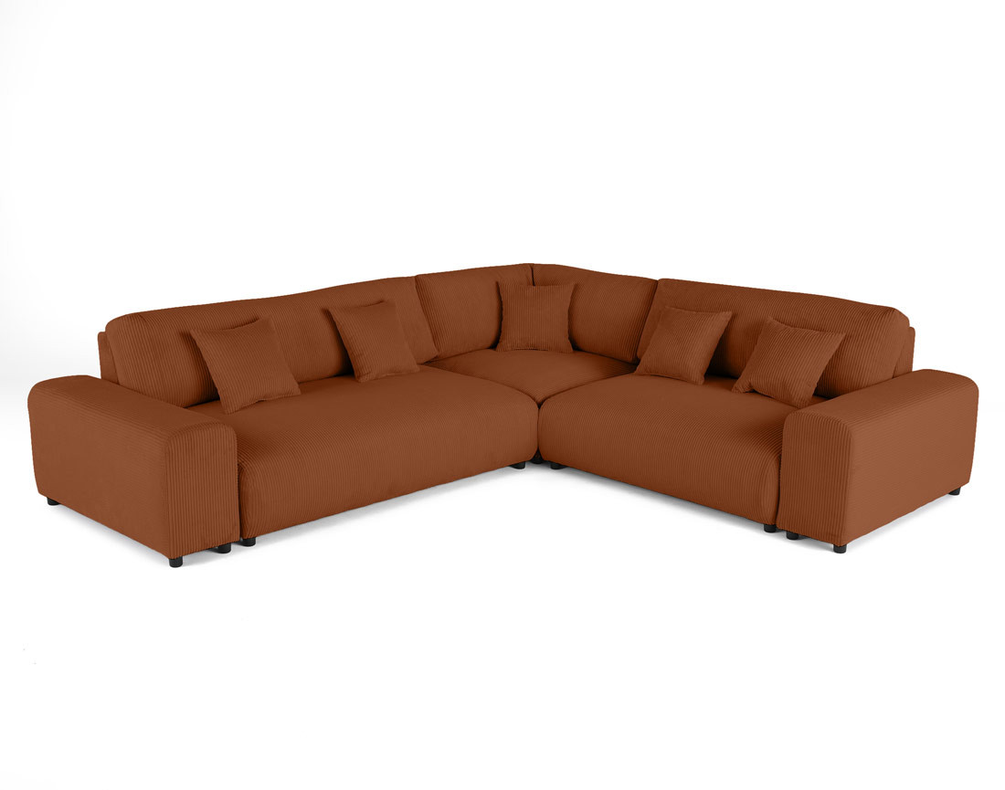 Canapé modulable d'angle droit 5 places en velours côtelé Garance