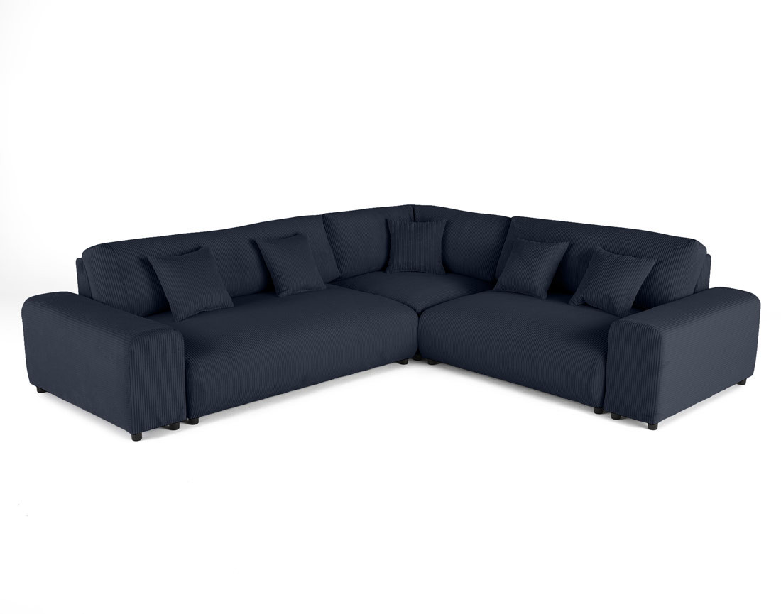 Canapé modulable d'angle droit 5 places en velours côtelé Garance