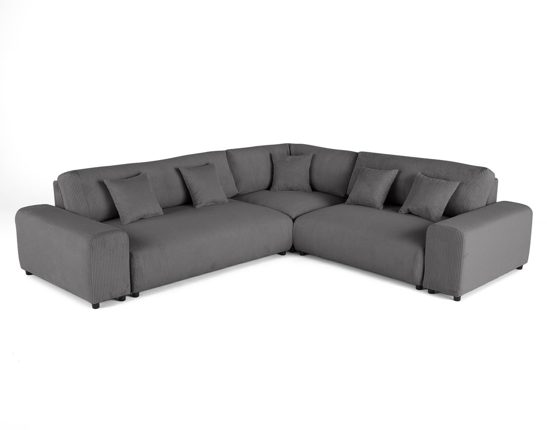 Canapé modulable d'angle droit 5 places en velours côtelé Garance