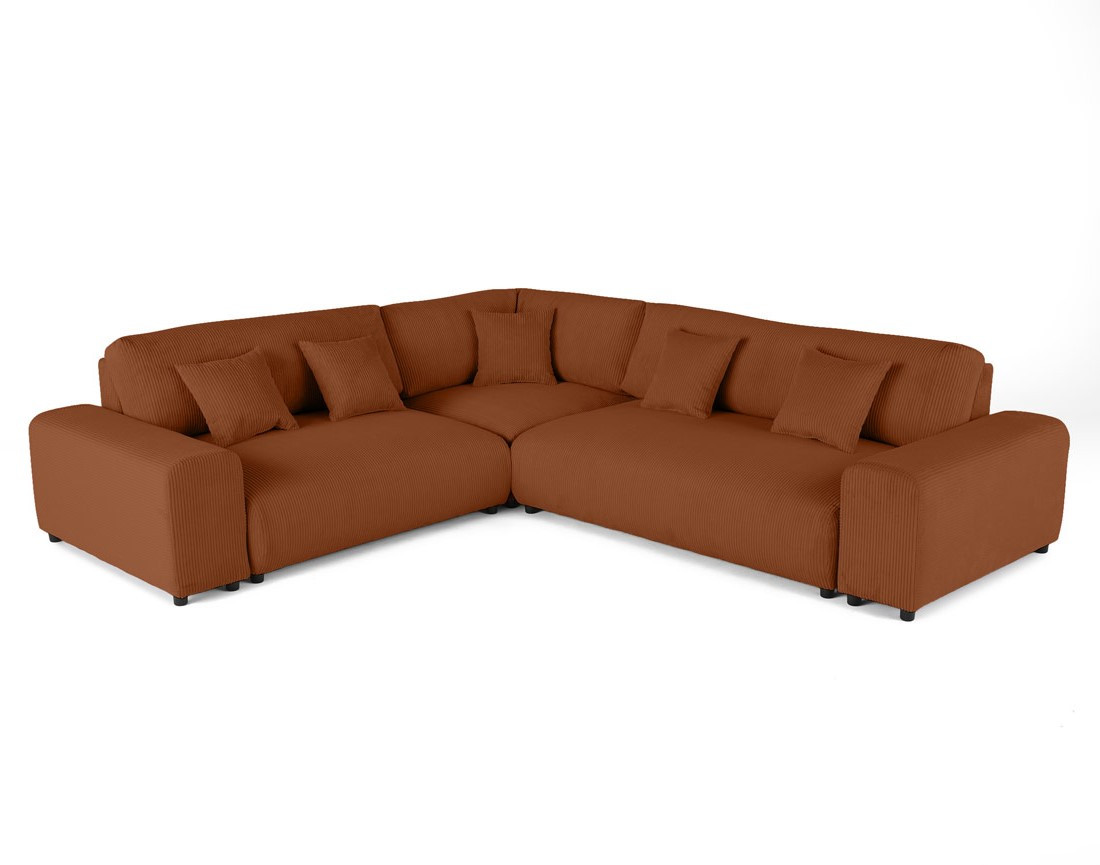 Canapé modulable d'angle gauche 5 places en velours côtelé Garance