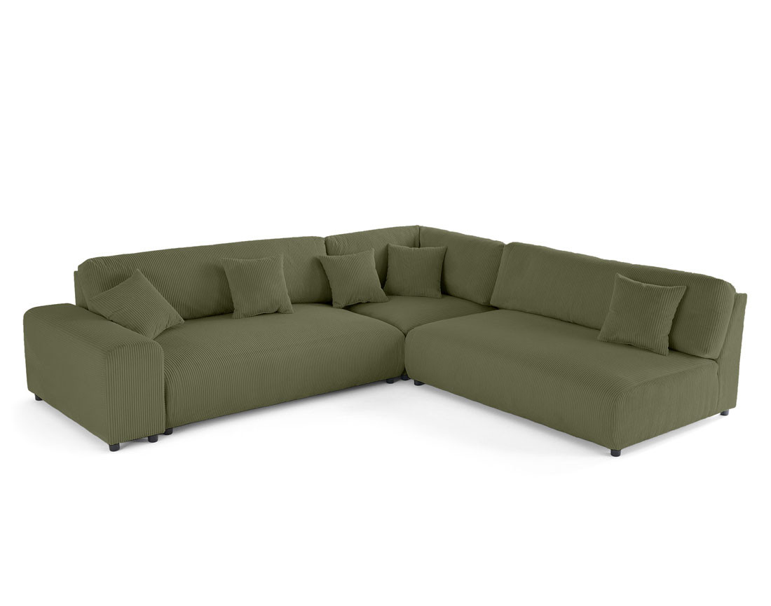 Canapé modulable d'angle droit 6 places en velours côtelé Garance