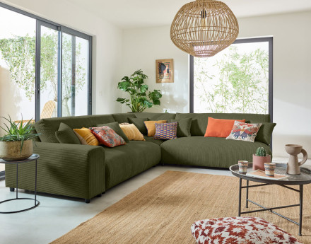 Canapé modulable d'angle droit 6 places en velours côtelé Garance