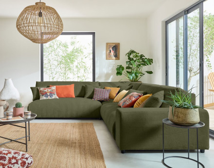 Canapé modulable d'angle gauche 6 places en velours côtelé Garance