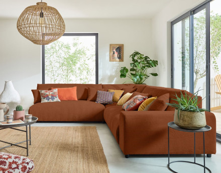 Canapé modulable d'angle gauche 6 places en velours côtelé Garance