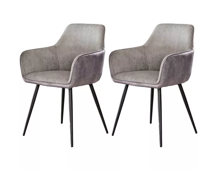 Lot de 2 fauteuils en velours côtelé et velours gris Lormi