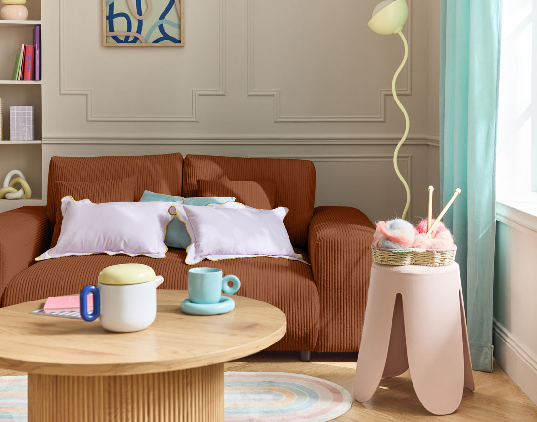 Canapé droit 2 places en velours côtelé Garance