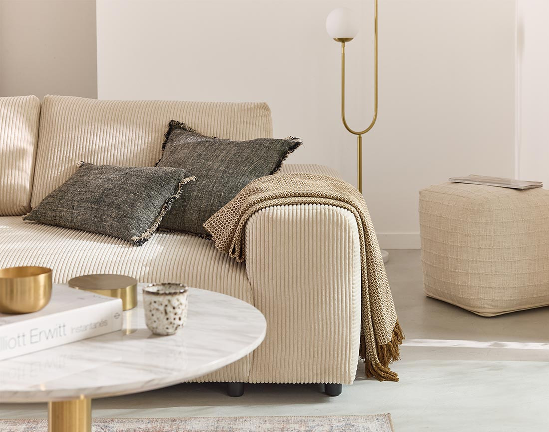 Canapé droit 3 places en velours côtelé Garance