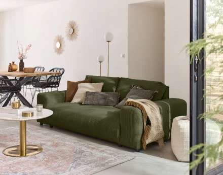 Canapé droit 3 places en velours côtelé Garance