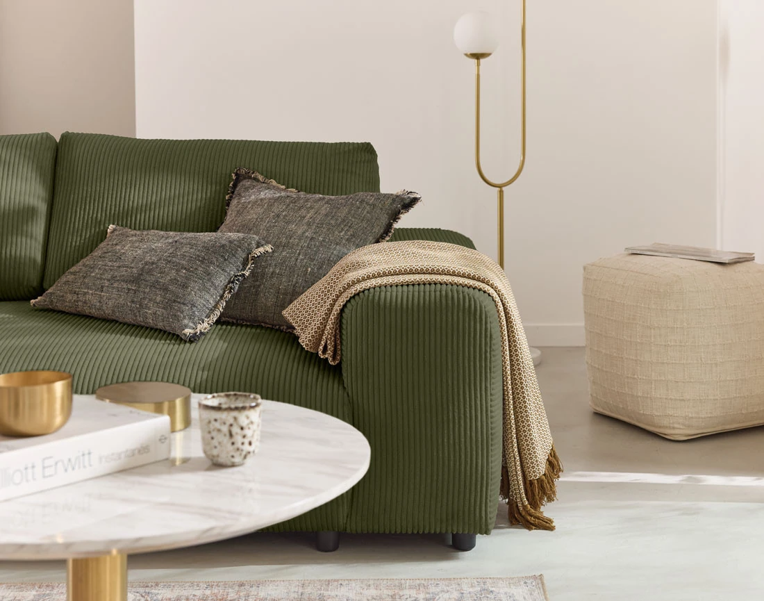 Canapé droit 3 places en velours côtelé Garance