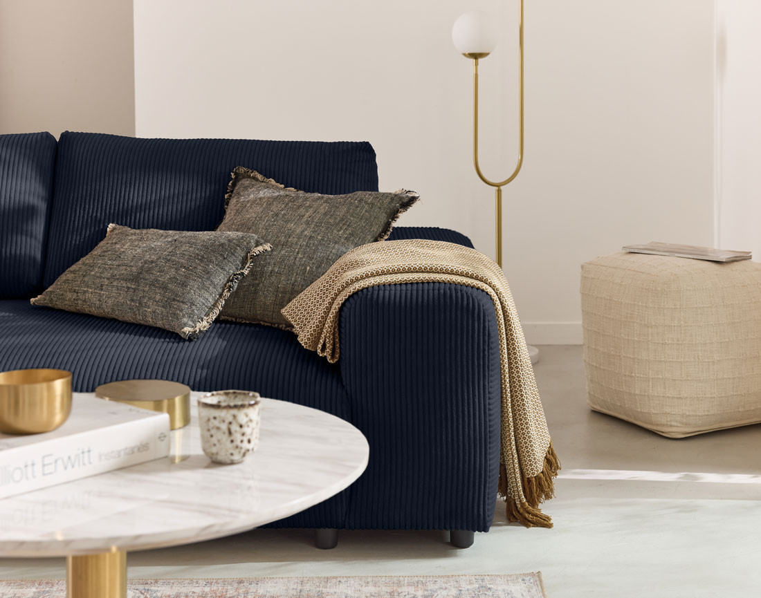 Canapé droit 3 places en velours côtelé Garance