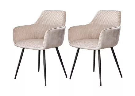 Lot de 2 fauteuils en velours côtelé et velours beige Lormi