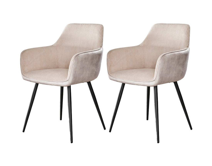 Lot de 2 fauteuils en velours côtelé et velours beige Lormi