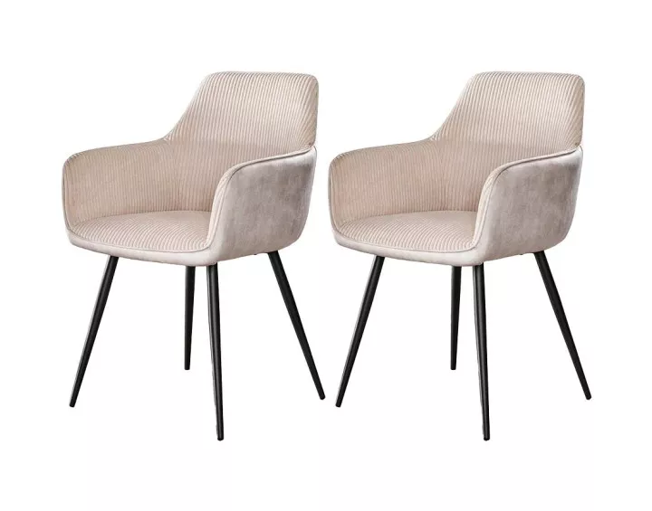 Lot de 2 fauteuils en velours côtelé et velours beige Lormi