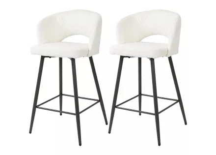 Lot de 2 tabourets de bar en tissu bouclette blanc Pattaya