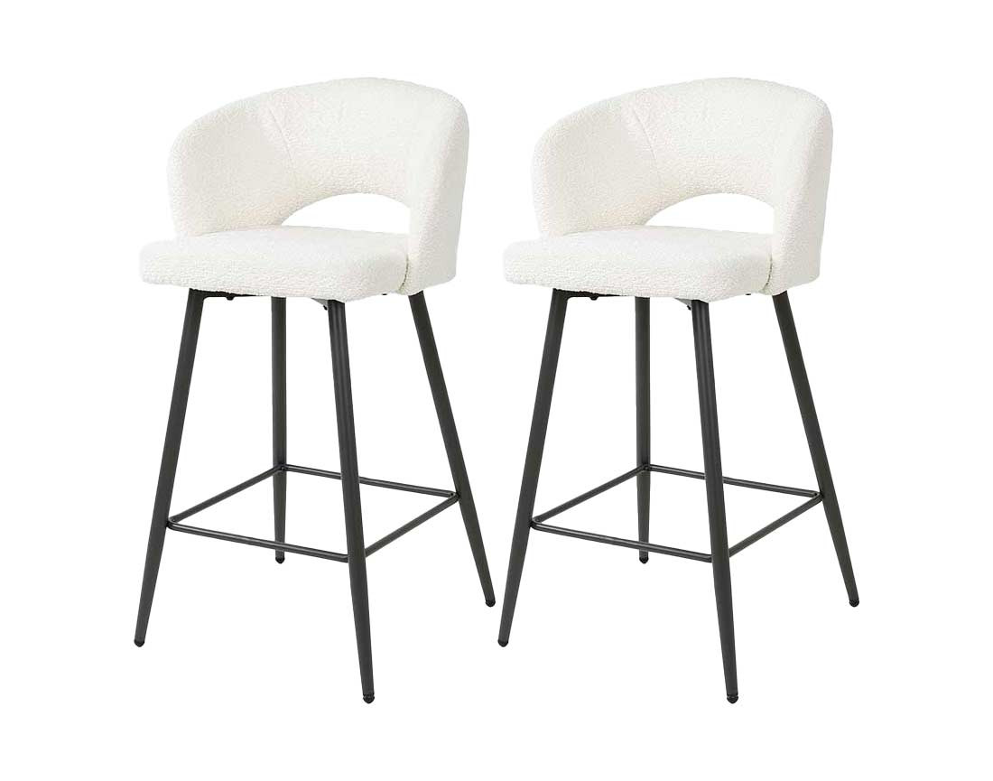 Lot de 2 tabourets de bar en tissu bouclette blanc Pattaya