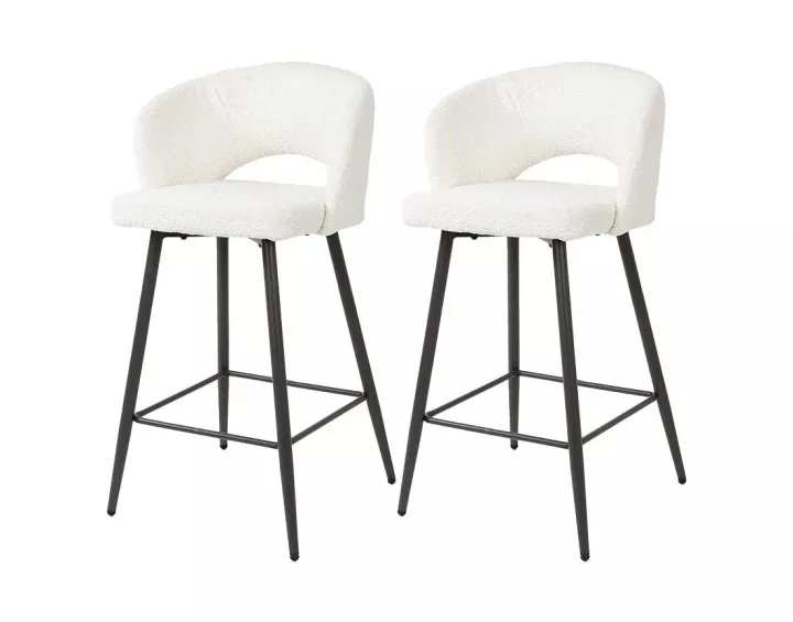 Lot de 2 tabourets de bar en tissu bouclette blanc Pattaya