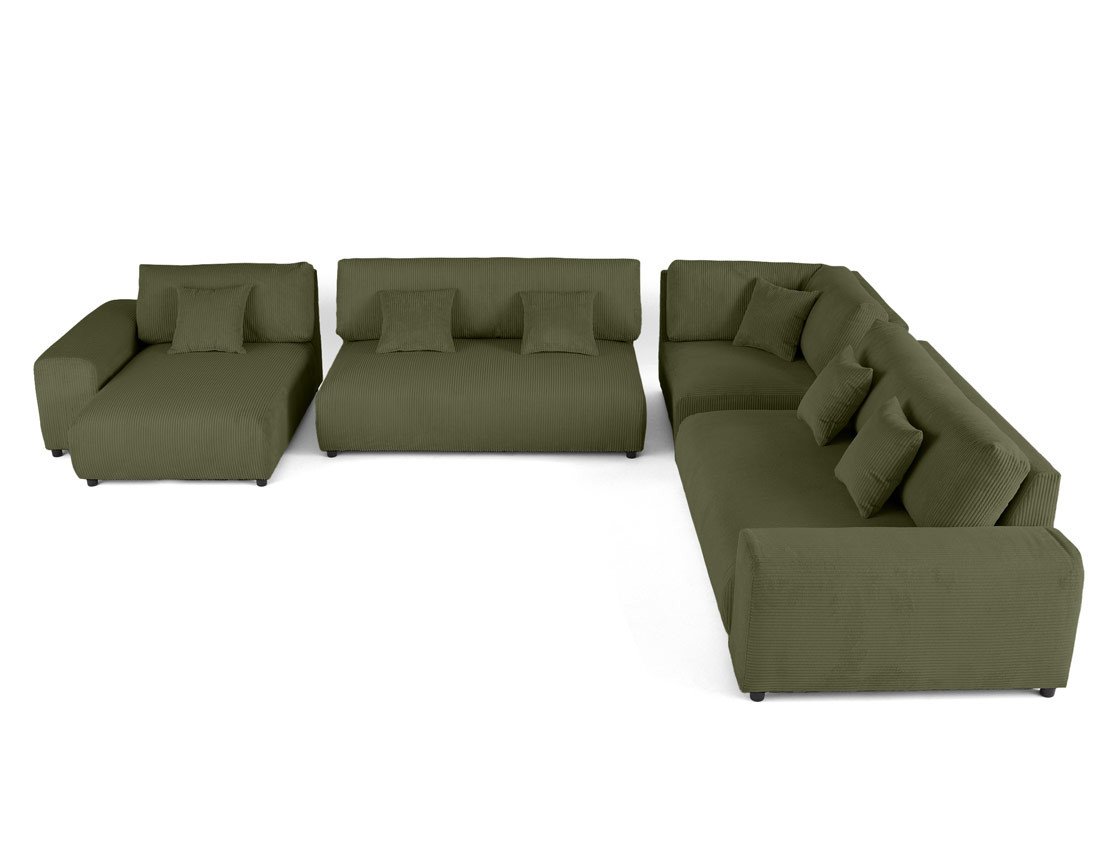 Canapé modulable d'angle droit 8 places en velours côtelé Garance