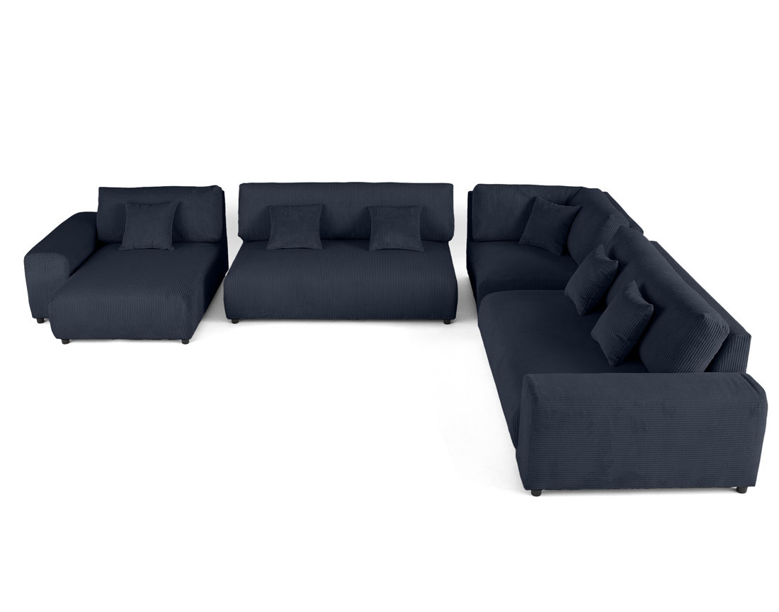 Canapé modulable d'angle droit 8 places en velours côtelé Garance