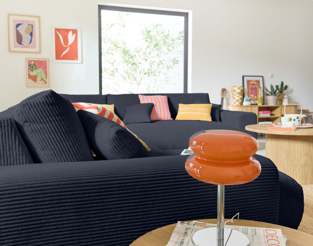 Canapé modulable d'angle droit 8 places en velours côtelé Garance