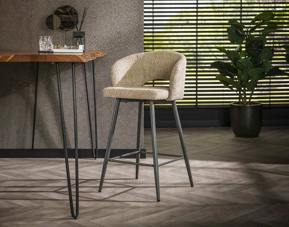 Lot de 2 tabourets de bar en tissu bouclette Pattaya