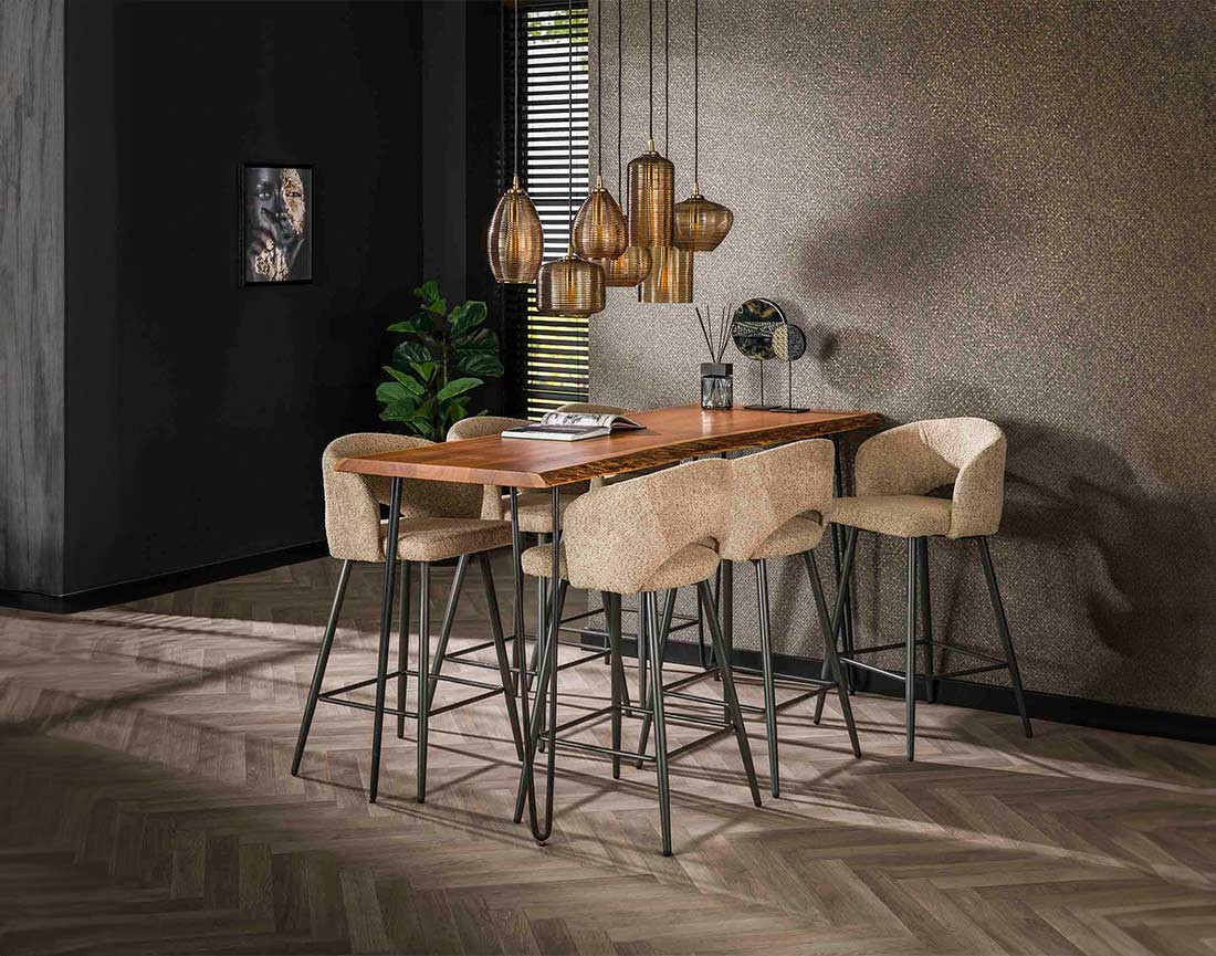 Lot de 2 tabourets de bar en tissu bouclette Pattaya