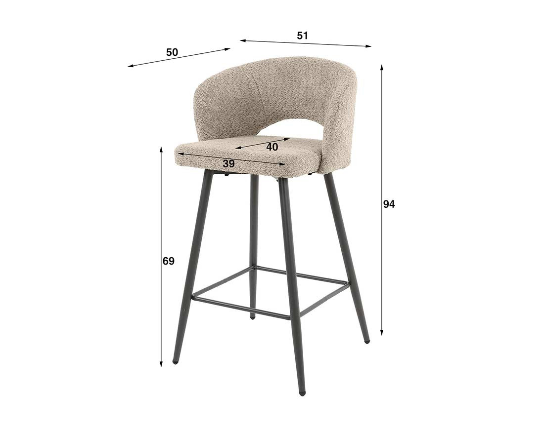 Lot de 2 tabourets de bar en tissu bouclette sable Pattaya