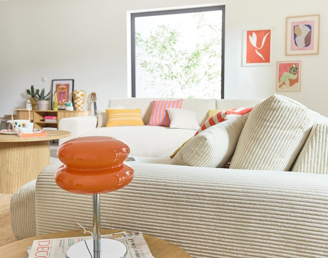 Canapé modulable d'angle gauche 8 places en velours côtelé Garance