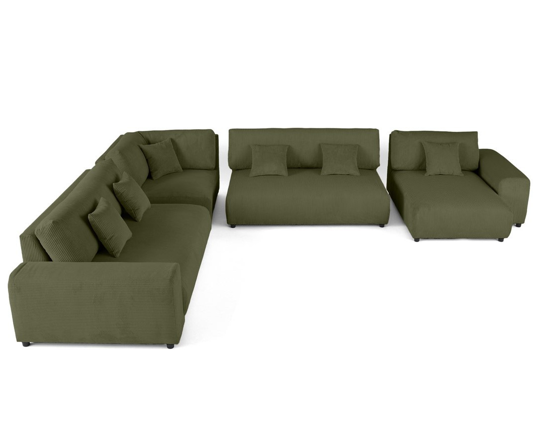 Canapé modulable d'angle gauche 8 places en velours côtelé Garance