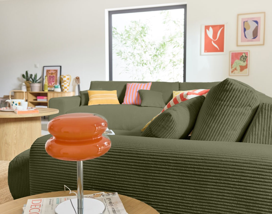 Canapé modulable d'angle gauche 8 places en velours côtelé Garance